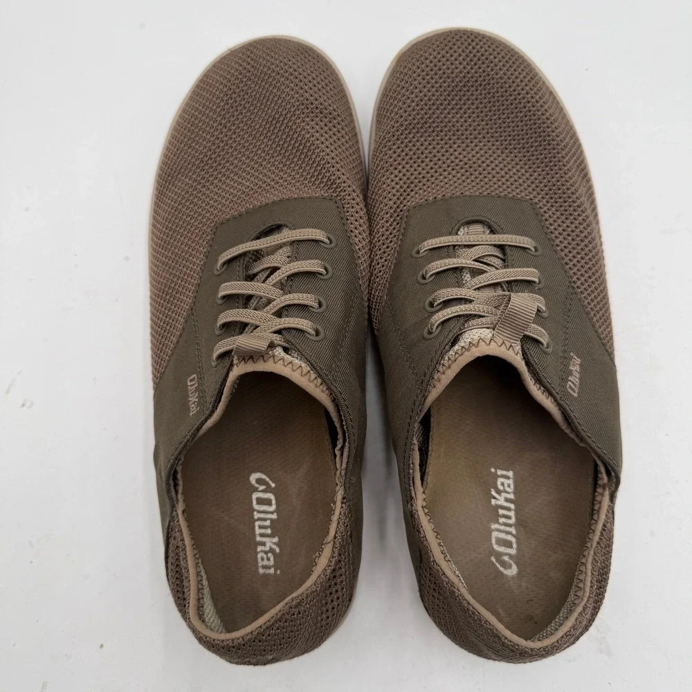 OluKai Nohea Moku Mesh Boat Shoes Drop-In Heel Brown Mens US 10 EUR 43